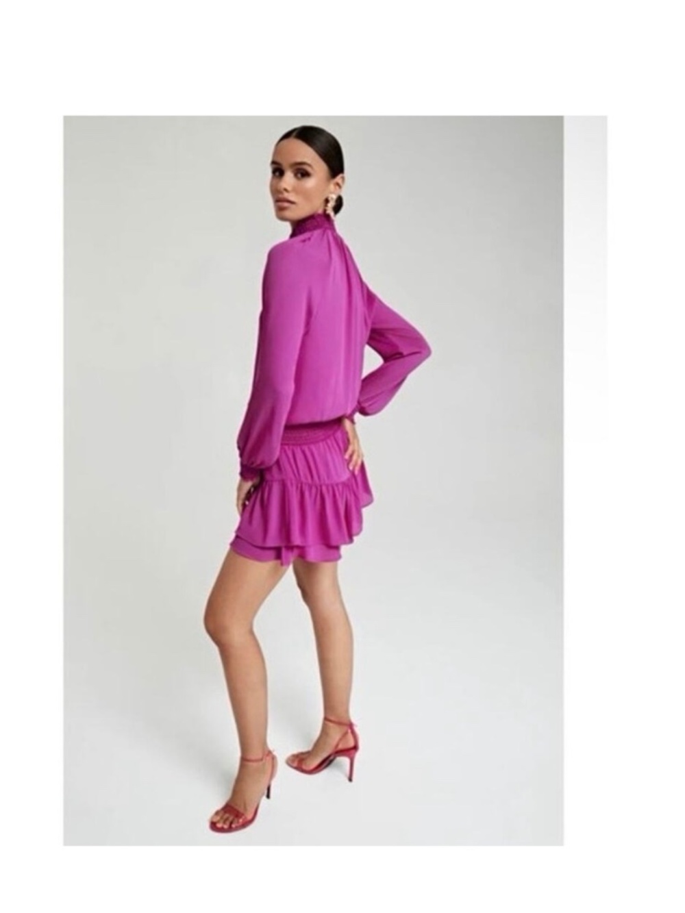 NWT Revolve Krisa Turtleneck Ruffle Skirt Fairy Mini Dress L Long Sleeve Pink